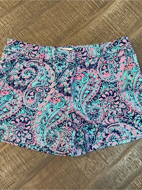 Cambridge Dry Goods Pink & Aqua Paisley Stretch Bermuda Shorts